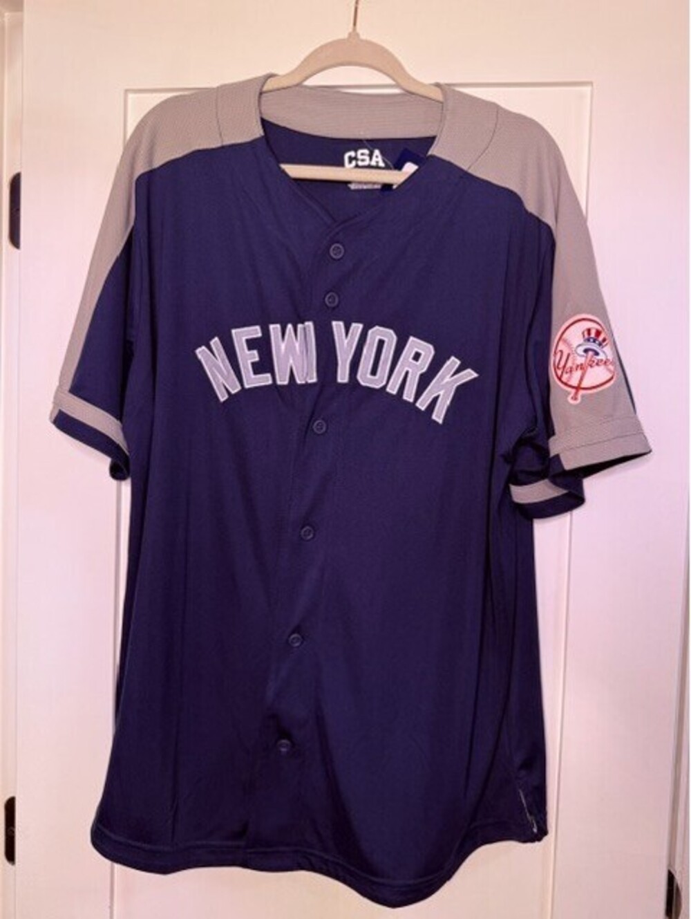 New York Yankees Mens XL Jersey Blue Gray Button Front MLB Baseball NWT